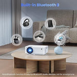 1080P Mini Projector, 9500 LUX, 100” Screen, Bluetooth, Portable, VGA/HDMI