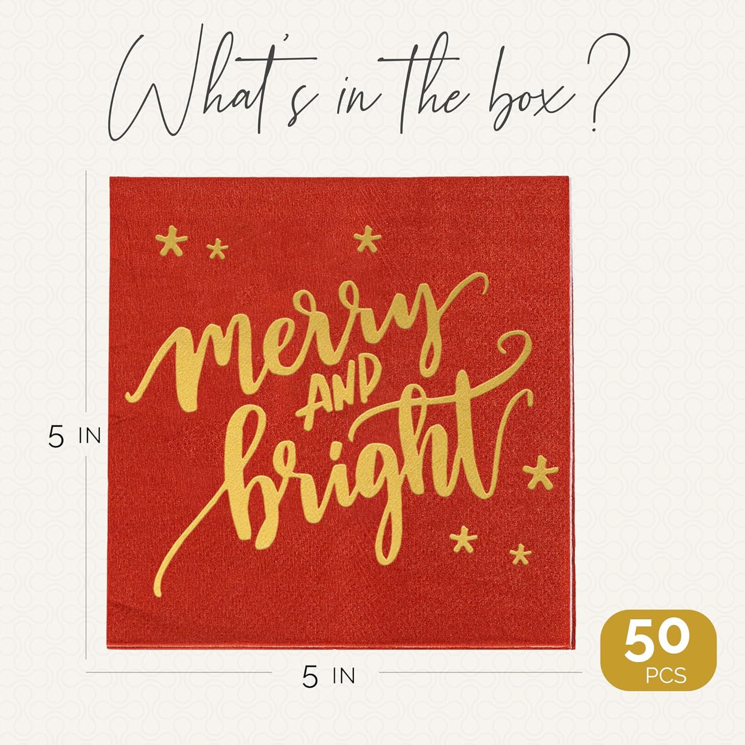 Merry And Bright Christmas Napkins 50 Pcs - Gold Foil Christmas Cocktail Napkins Paper, Christmas Paper Napkins, Christmas Dinner Napkins, Holiday Cocktail Napkins, Merry And Bright Christmas Decor