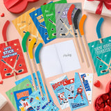 Valentine’S Day Hockey Exchange Gifts - 24 Set Sport Theme Hockey Greeting Cards With Pencil And Eraser For Kids Mini Notebooks Giveaways For Classmates School Classroom Birthday Party Favors