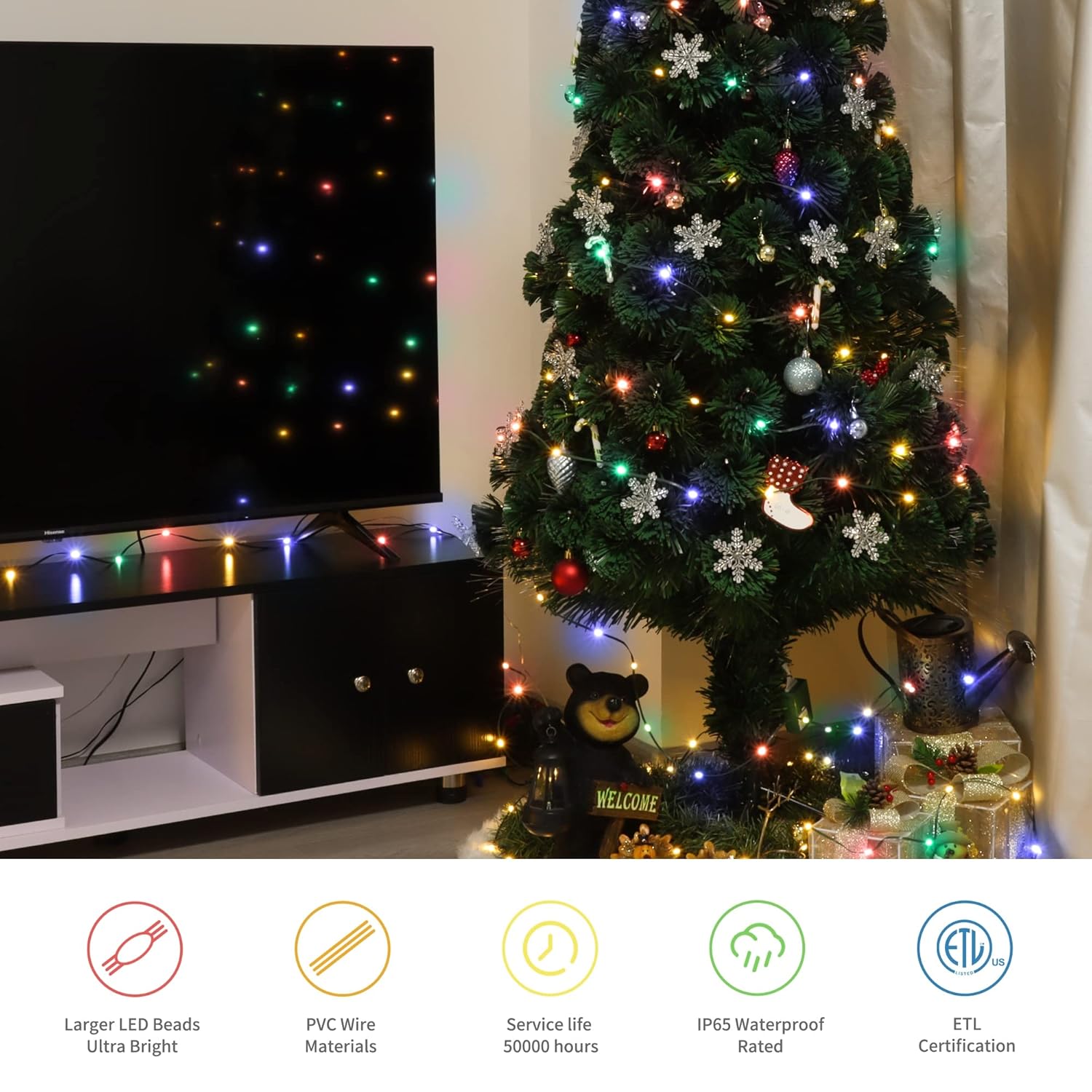 1000 Led Fairy String Lights, 328Ft Long Outdoor Christmas Lights, Waterproof Ip65 Green Pvc Copper Wire Lights, 8 Light