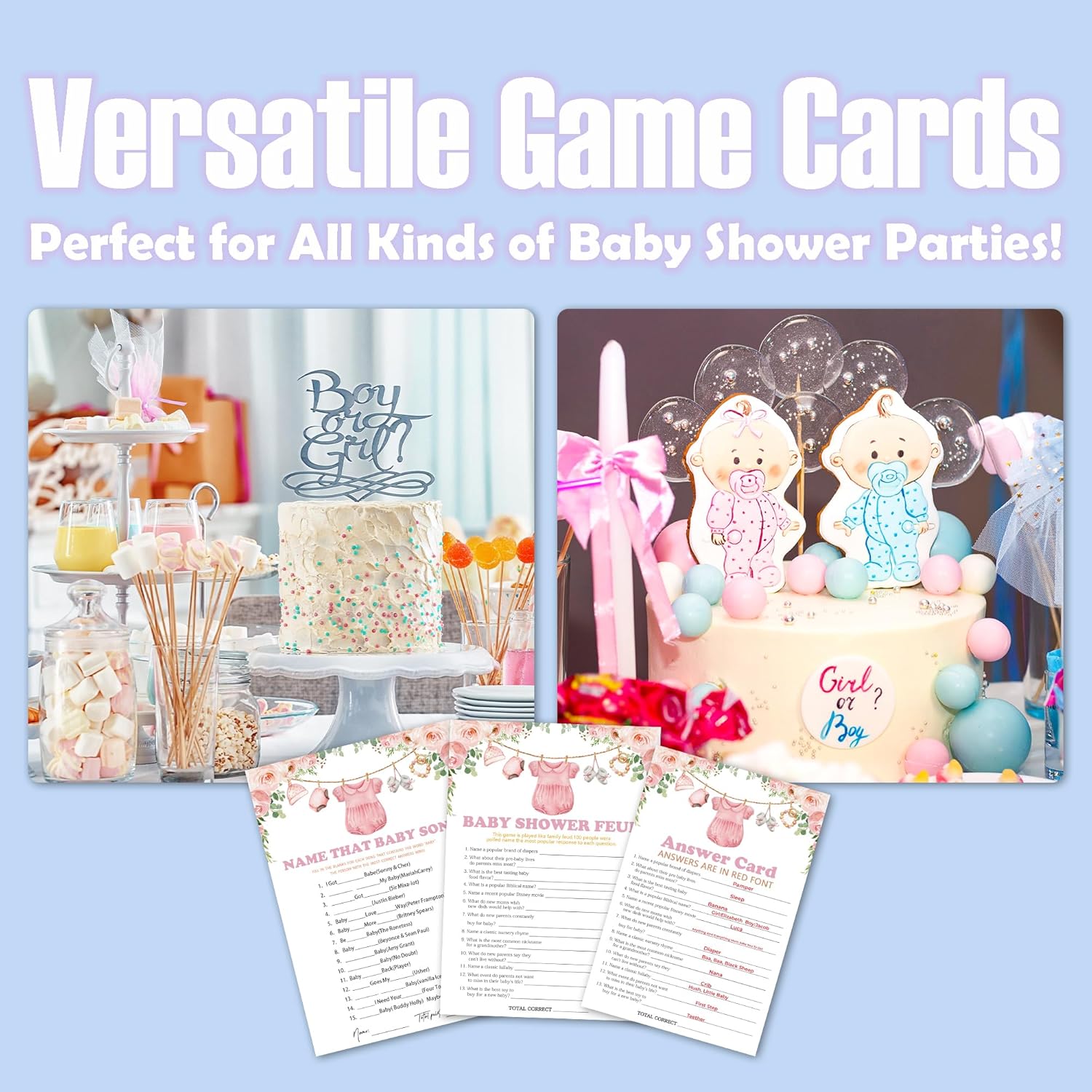 Baby Shower Feud & Name That Baby Song Theme Baby Shower Games Activity-Pink Clothes Game Cards For Girls-30 Blush Flowers Game Cards & 1 Answer Card-Baby Shower Party Supplies & Favors-B05