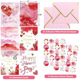 Valentines Day Cards Assortment Happy Heart Day Cards 24 Pcs Glitter Watercolor Pink Valentine'S Day Cards With Envelopes Bulk Anniversary School Kids Adults