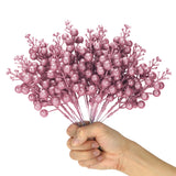 Artificial Pink Berry Stems, 24 Pack 8.7" Christmas Glitter Berries Stems Artificial Fruit Berry Holly Flower Branch Picks Home Holiday Wedding Party Diy Christmas Tree Crafts Decor (Pink)