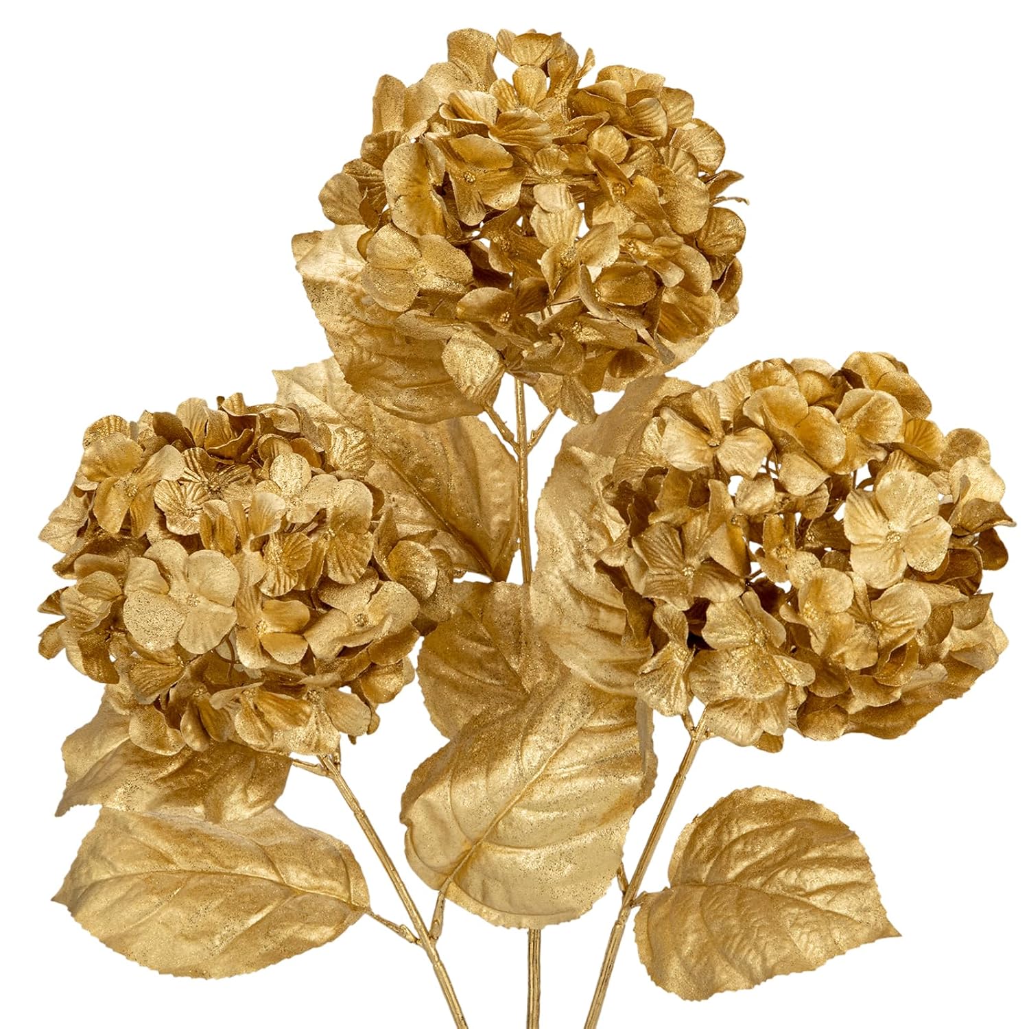 3Pcs Christmas Flowers Gold Artificial Hydrangea Flowers 26.8Inch Fake Hydrangea Flower Floral Arrangements Bouquets Xmas Faux Hydrangea Stems Wedding Party Centerpieces Christmas Home Decor