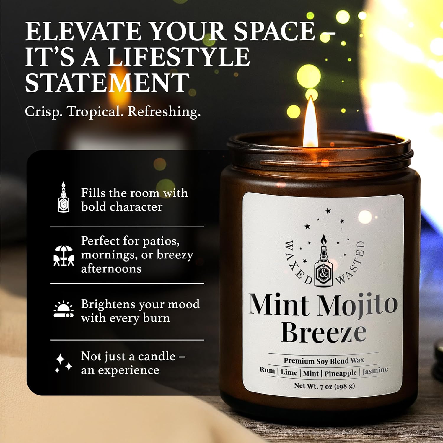 Mint Mojito Breeze Candle – 7Oz Soy Blend, Handmade Small Batch Jar With Lime, Mint, Pineapple & Rum