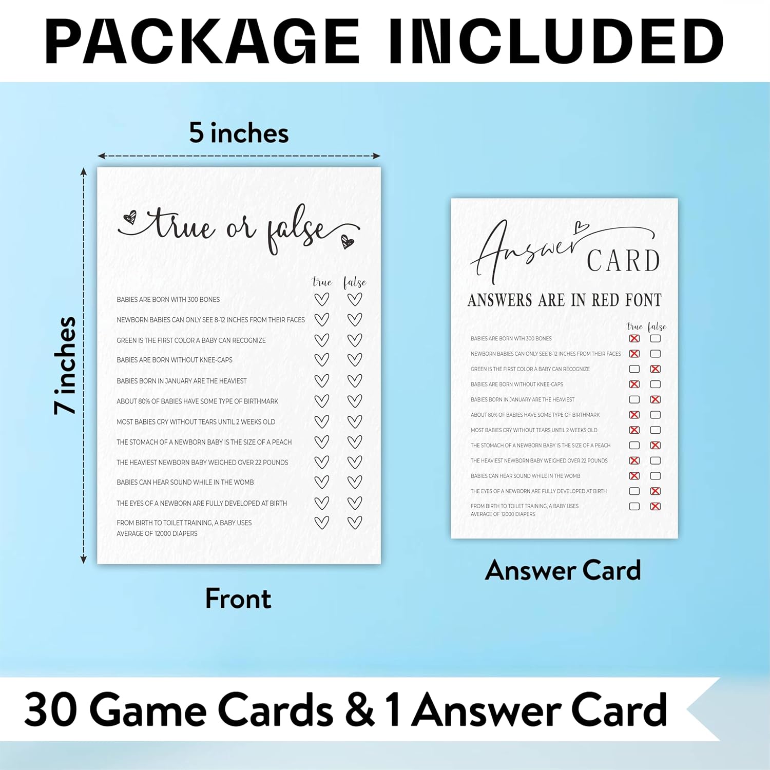 Baby Shower Games, True Or False, Double-Sided Filling White Minimalism Game Cards, Funny Baby Shower Games, Baby Shower Party Supplies & Decorations, 30 Game Cards & 1 Answer Card -A07
