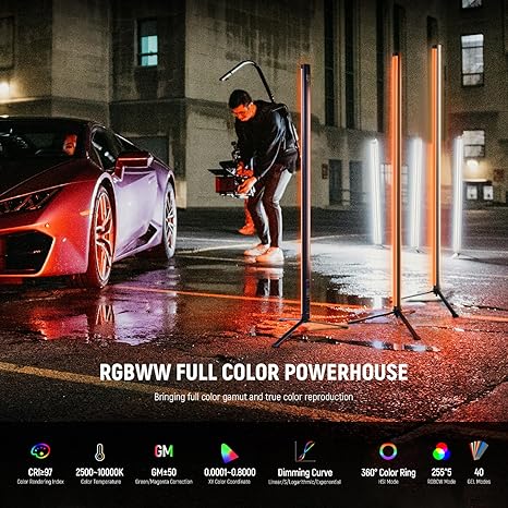 TL120C RGB Tube Light 42W RGBWW LED Video Light Wand 6000mAh App DMX Control