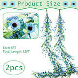 2 Pcs 6 Ft Daisy Flowers Garland - Summer Floral Artificial Blue And Green Leaves Daisy Garland For Mantle Realistic Hanging Flower Decor For Home Fireplace Stairs