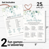 Greenery Baby Shower Animal Matching And Candy Bar Match Games, 25 Each, Double Sided 5X7 Cards, Rustic Eucalyptus And Gold Themed