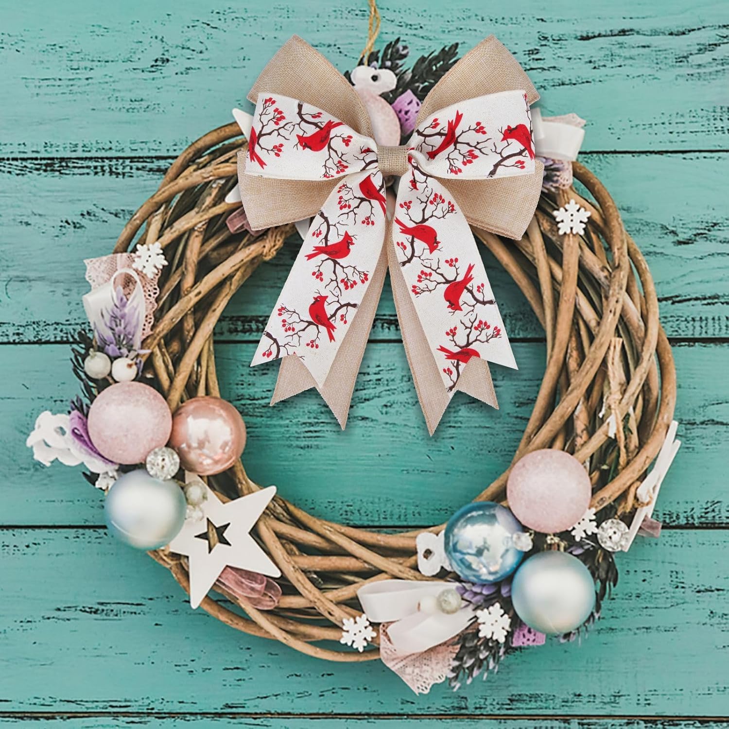2 Pcs Large Red Cardinal With Berry Bow 10.8 X 8.8 Inch Birdhouse Red Ribbon Tree Topper Bows For Baby Shower Party Holiday Gift Wrapping Basket Ornaments Bunting Diy Crafts (Cardinal)