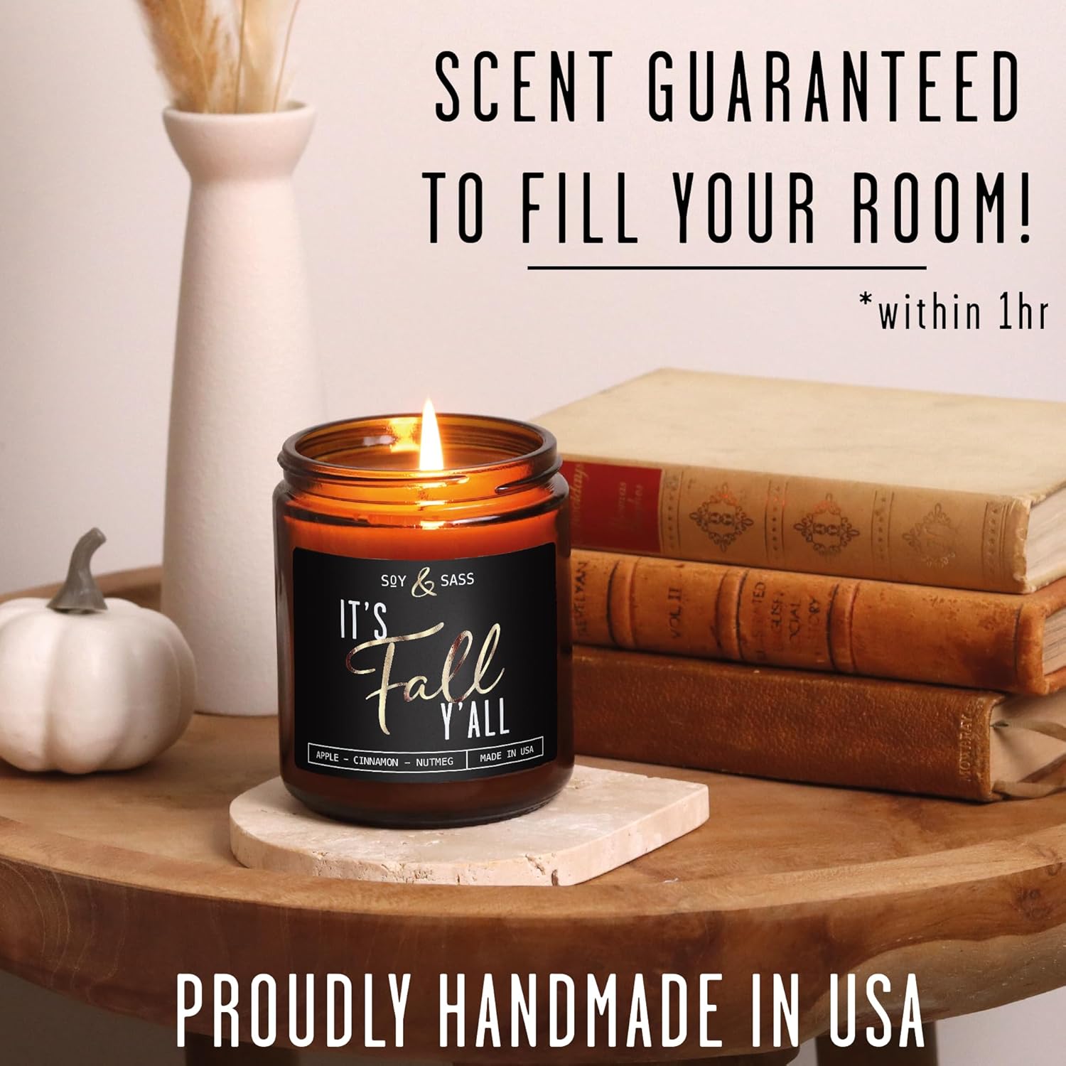 Fall Candles - 'It'S Fall Yall' Fall Candle W/Apple Cinnamon & Nutmeg I Infused With Essential Oils I Autumn Fall Scented Candles I Cozy Cute Fall Décor Fall Gifts I 9Oz Jar I 50Hr Burn I Made In Usa