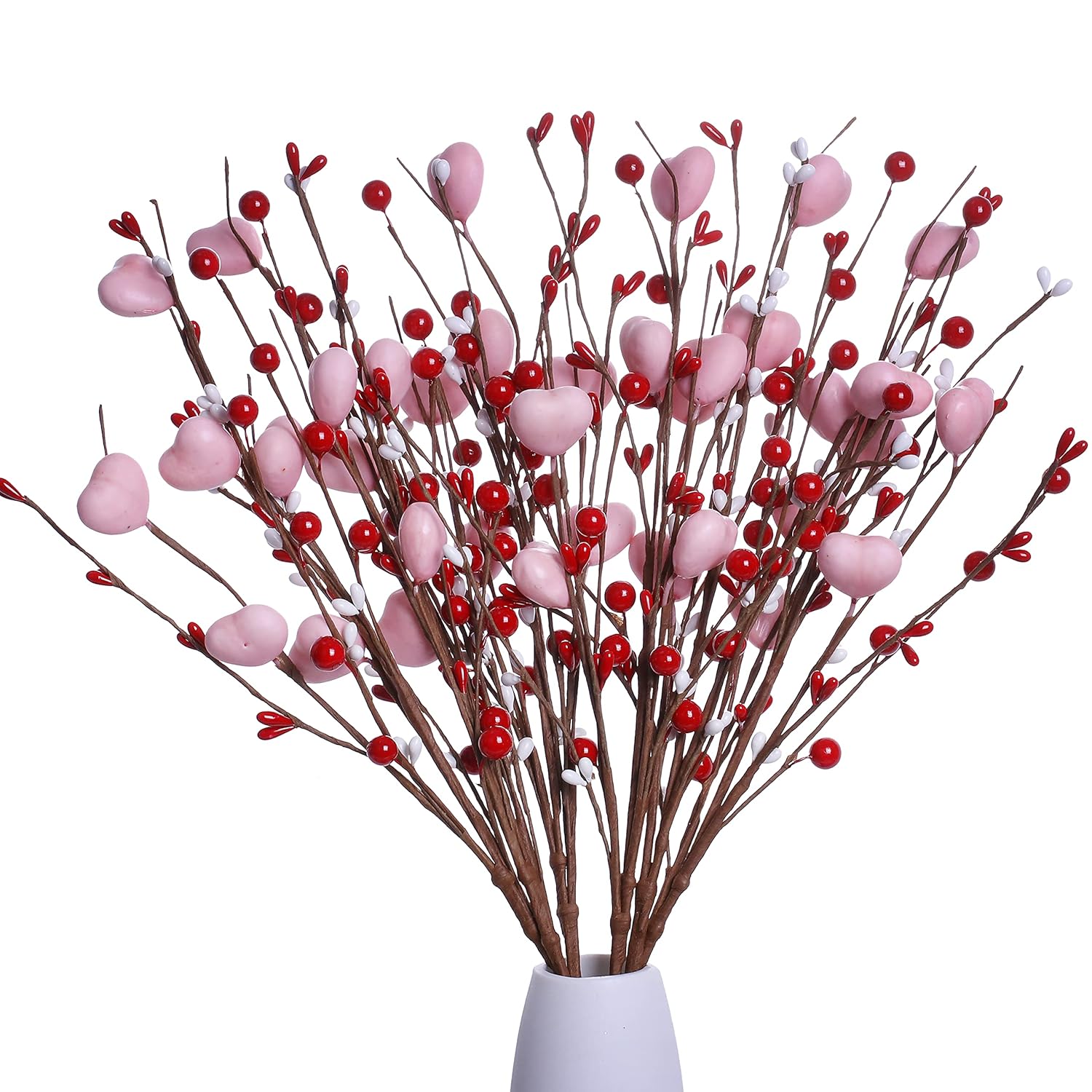 Valentine’S Day Decorations 6 Pack Valentines Day Picks Berry Stems With Pink Hearts For Valentine Decor Anniversary Wedding Decorations (Red/Pink)