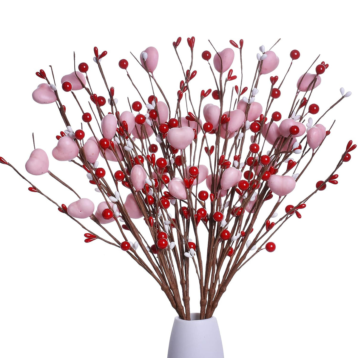 Valentine’S Day Decorations 6 Pack Valentines Day Picks Berry Stems With Pink Hearts For Valentine Decor Anniversary Wedding Decorations (Red/Pink)