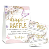 Baby Shower Game Set, 50 Diaper Raffle Tickets With 1 Standing Sign, Boho Butterfly Gender Reveal Party Decorations Supplies - C35