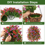Artificial Hanging Flowers With Basket For Spring Outdoor Decoration 3 Bunches Of Silk Daisy Flower Uv Resistant For Garden Porch Patio Balcony Yard Decor (Red Purple)