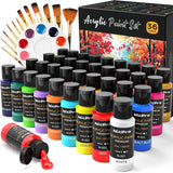 36 Colors Acrylic Paint Set With 12 Brushes & Palette, Non Toxic Art Supplies Kit For Fabric Painting, Canvas, Clay, Wood, Rock & Ceramic, Rich Pigments For Adults, Beginners, Professional Artist (2 Oz, 60 Ml)
