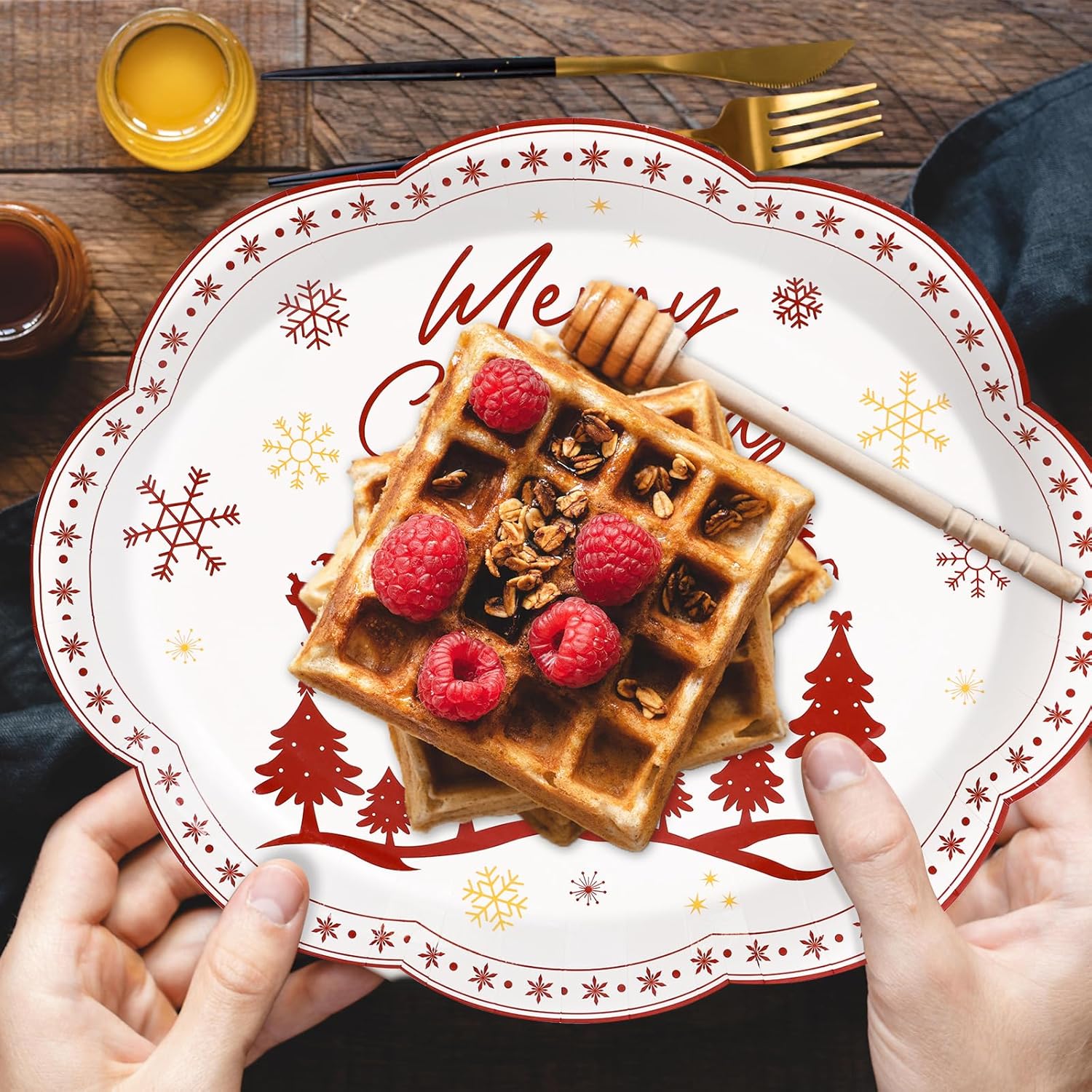 24 Pcs Merry Christmas Oval Paper Plates 10 X 12 Inches Red Christmas Disposable Dinnerware Holiday Party Supplies Decor