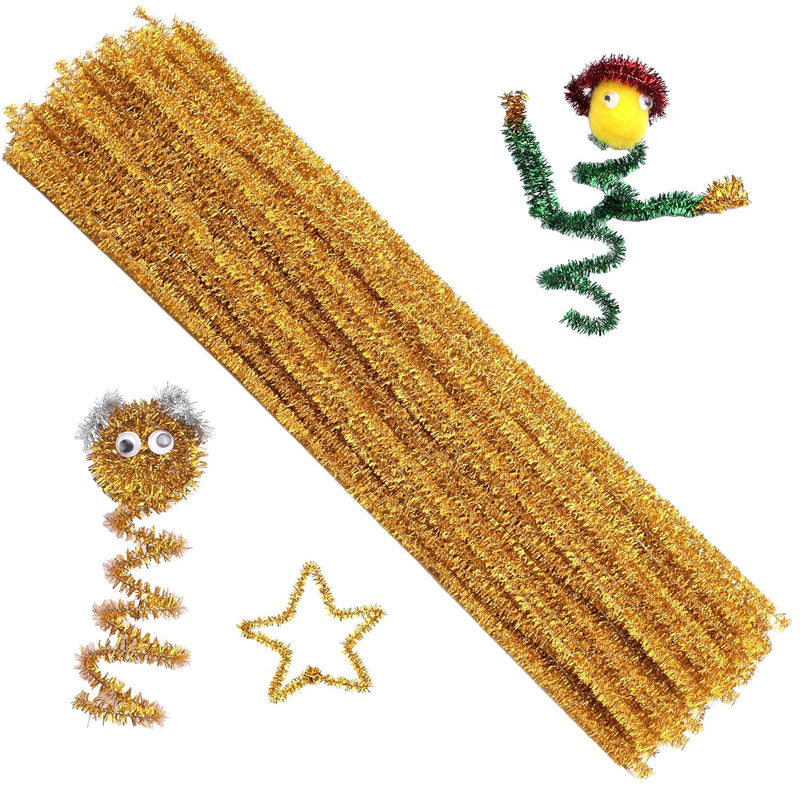 100 Pieces Pipe Cleaners Chenille Stem, Glitter Gold Pipe Cleaners Set For Pip