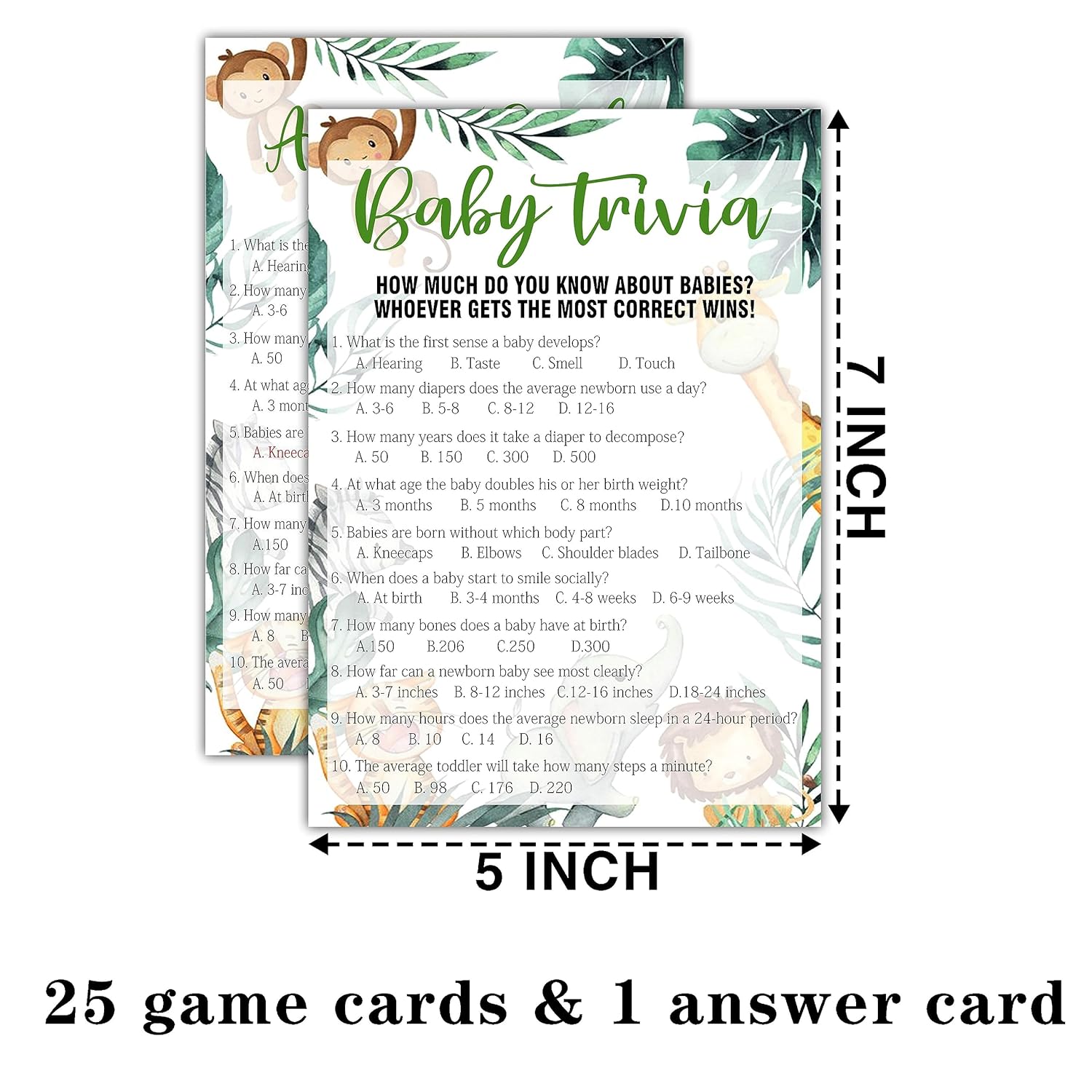 Woodland Baby Trivia Baby Shower Games, 25 Safari Animals Gender Neutral Cards With 1 Answer Card, Gender Reveal Party Game Set For Women, Men-A39