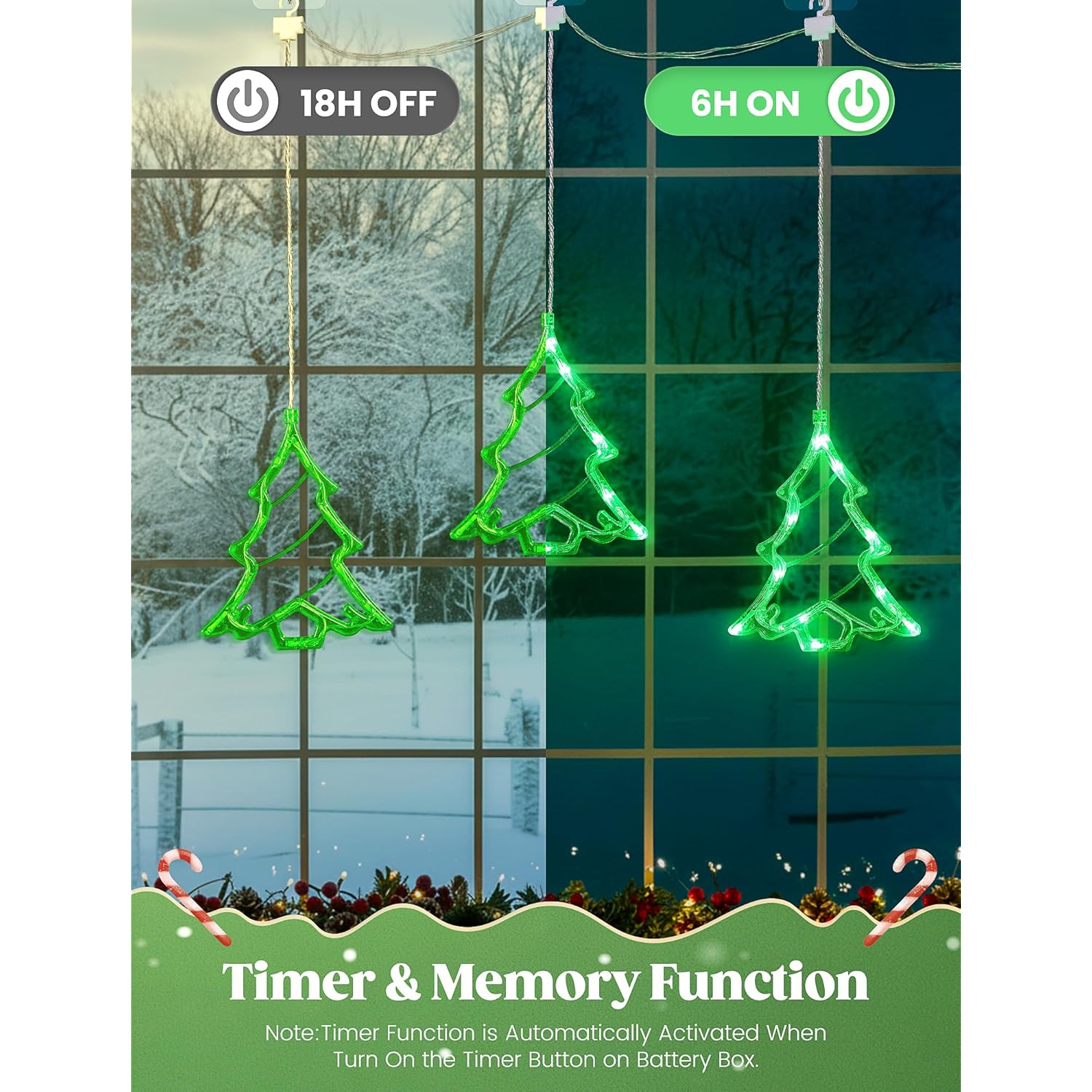 30Led Christmas Window Lights,3 Christmas Tree Curtain String Lights Usb/Battery Operated,Hanging Xmas Light For Indoor