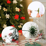 100 Pieces Christmas Glitter Artificial Poinsettia Flowers With Clips And Stems 5 Inch Poinsettia Artificial Decorations Christmas Tree Flowers Ornaments(Red, Gold, Silver)