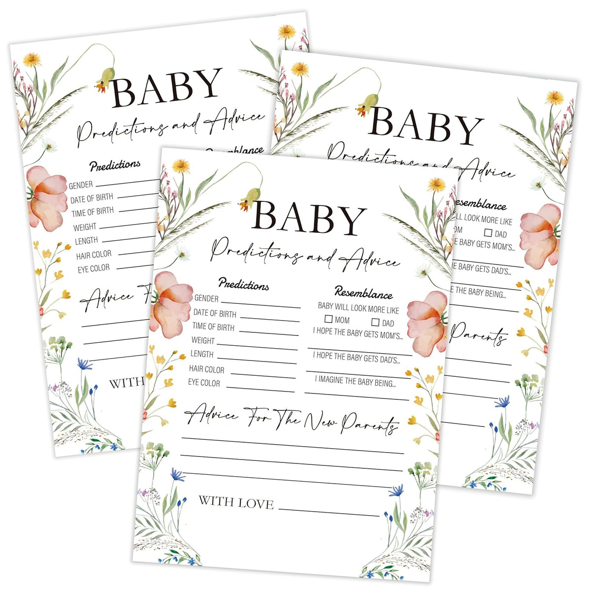 Boho Wildflower Baby Predictions And Advice Cards, Baby Shower Game, Pack Of 30 Game Cards, Gender Neutral Boy Or Girl, Fun Baby Game And Activity - Fa12