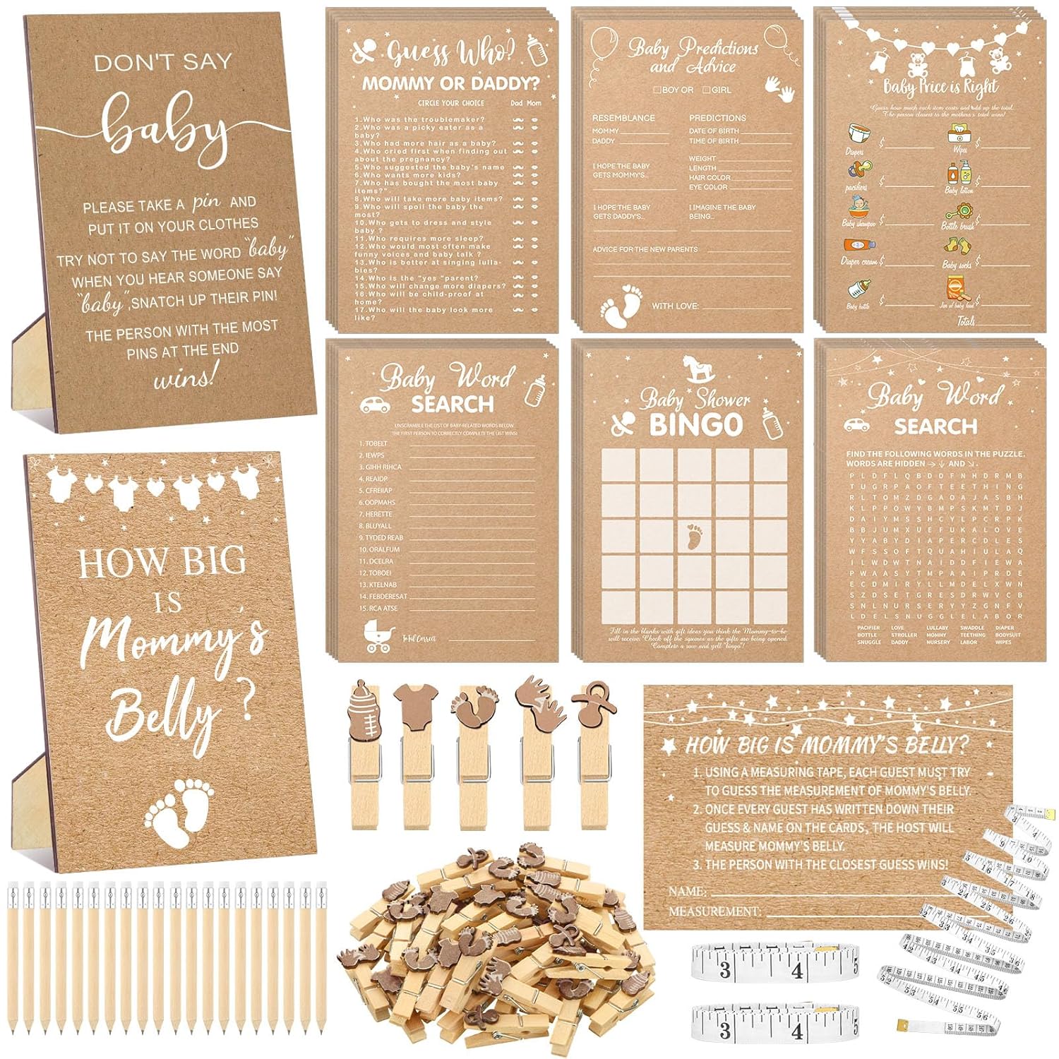 426 Pcs Kraft Baby Shower Games Set-8 Games, Includes Baby Shower Bingo, Price Is Right, Guess Who, Word Scramble, Prediction And Advice, How Big Is Mommy'S Belly, Don'T Say The Words
