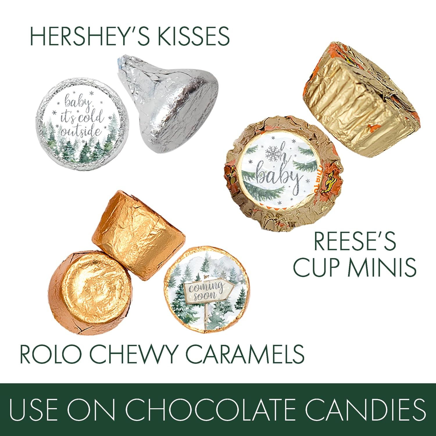 Baby It'S Cold Outside Baby Shower Chocolate Kisses Party Favor Candy Stickers, Winter Wonderland Shower - 180 Count