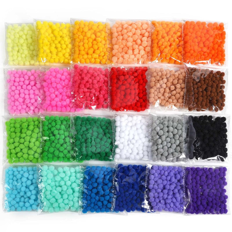 2400 Pieces 1Cm Pom Poms, Multicolor Small Pompom Balls With 100 Pieces Wiggly