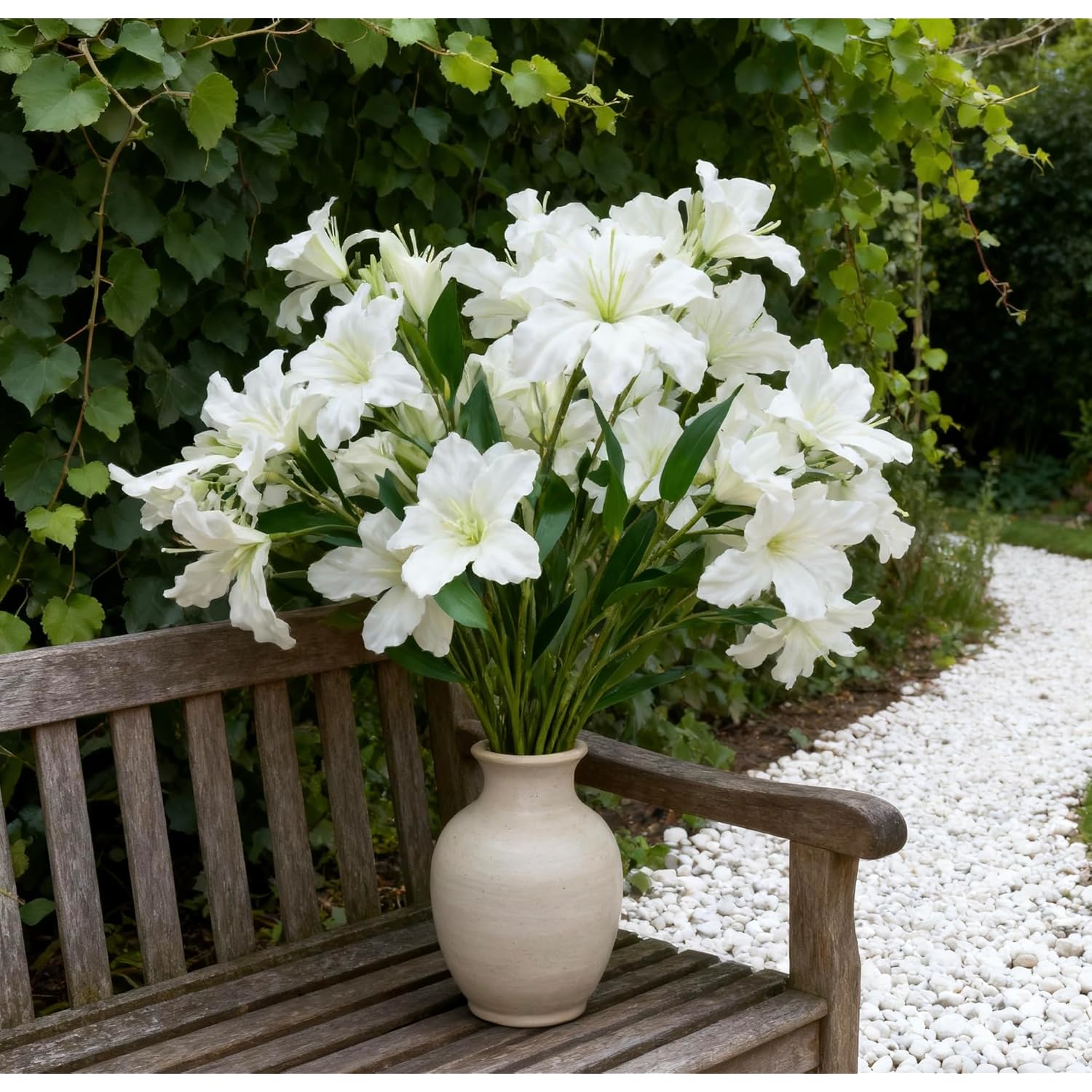 10-Bud Artificial Lily Flowers, 4 Pcs Realistic Silk Lilies For Vase, Silk Flowers For Wedding Decoration (White)