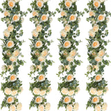 4 Pack 26 Ft Artificial Eucalyptus Vines Garland With Flowers Fake Floral Flower Garland Rose Wreath For Wedding Party Arch Table Decor Backdrop Decorations(Champagne)
