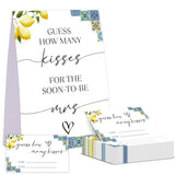 Blue Tiles And Lemons Bridal Shower Game, Guess How Many Kisses For The Soon To Be Mrs, Pack Of 1 Sign And 50 Guessing Cards, Modern Bridal Shower Decorations, Wedding Shower Supplies - 02