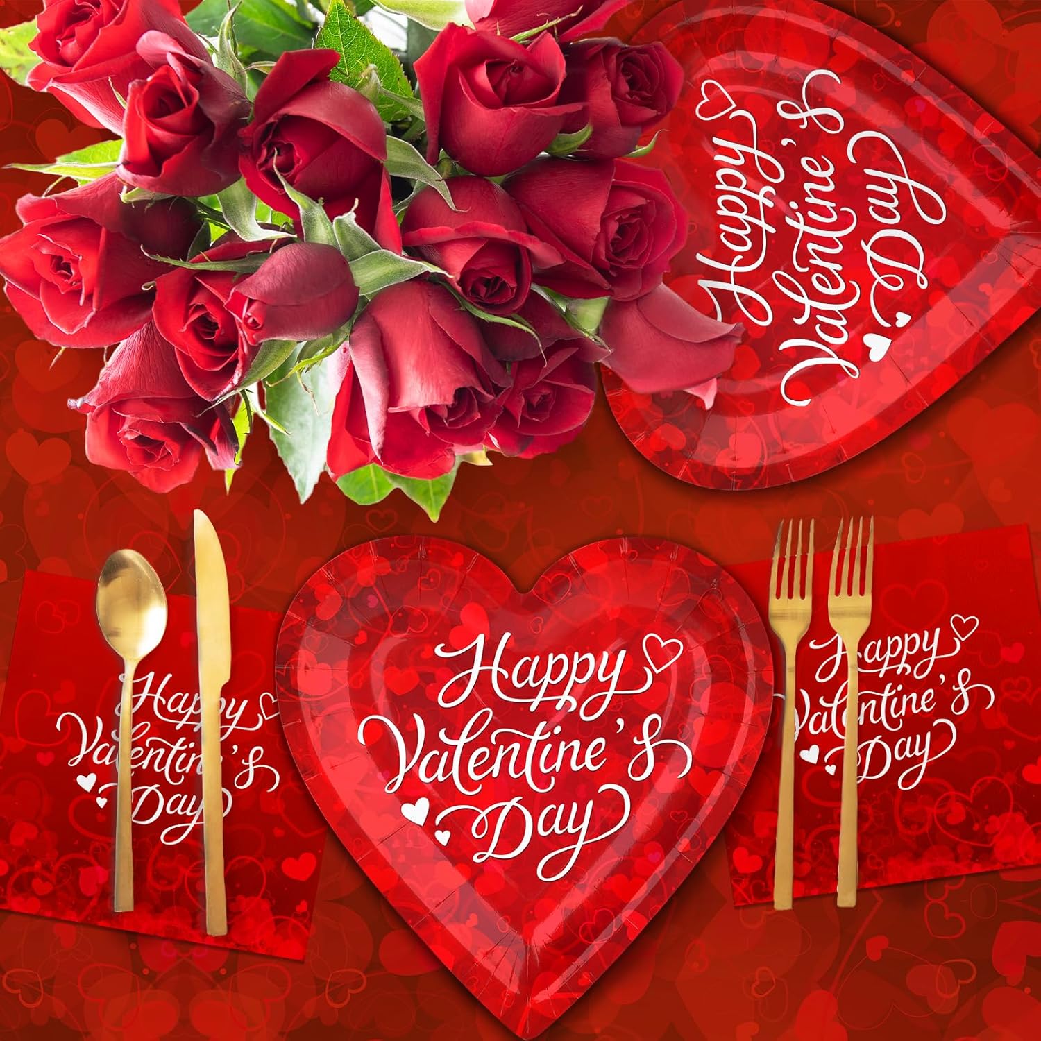 Valentine'S Day Party Supplies For 25 Guests - Romantic Heart-Shaped Disposable Plates, Love-Themed Tablecloth, Napkins, Cups, And Banner - Valentines Party Decorations