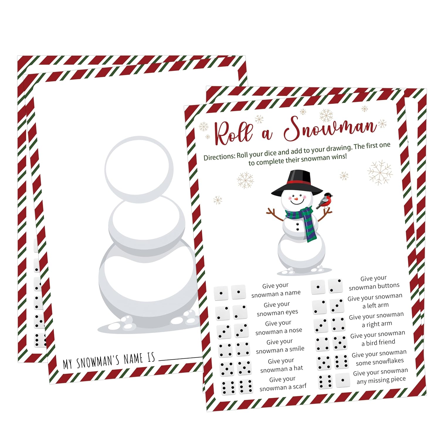 Roll A Snowman Game, Christmas Party Games, Christmas Dice Game, Christmas Party Supplies, For Christmas Activities & Family Party Games, Winter Activity, 25 Game Cards-1