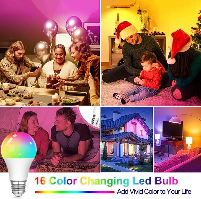 RGB Color Changing LED Light Bulbs 9W A19 E26 E27 Dimmable 16 Colors with Memory Function
