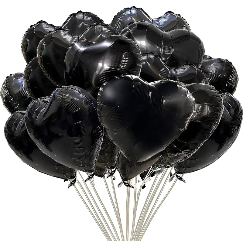 20Pcs 18 Inch Black Foil Mylar Heart Shape Balloons Decorations Valent