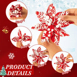 24 Pieces Red White Poinsettia Artificial Christmas Flowers Decoration Snow Spray Christmas Tree Picks Decorative Stem For Xmas Wreath Decorations (5.5 Inches)