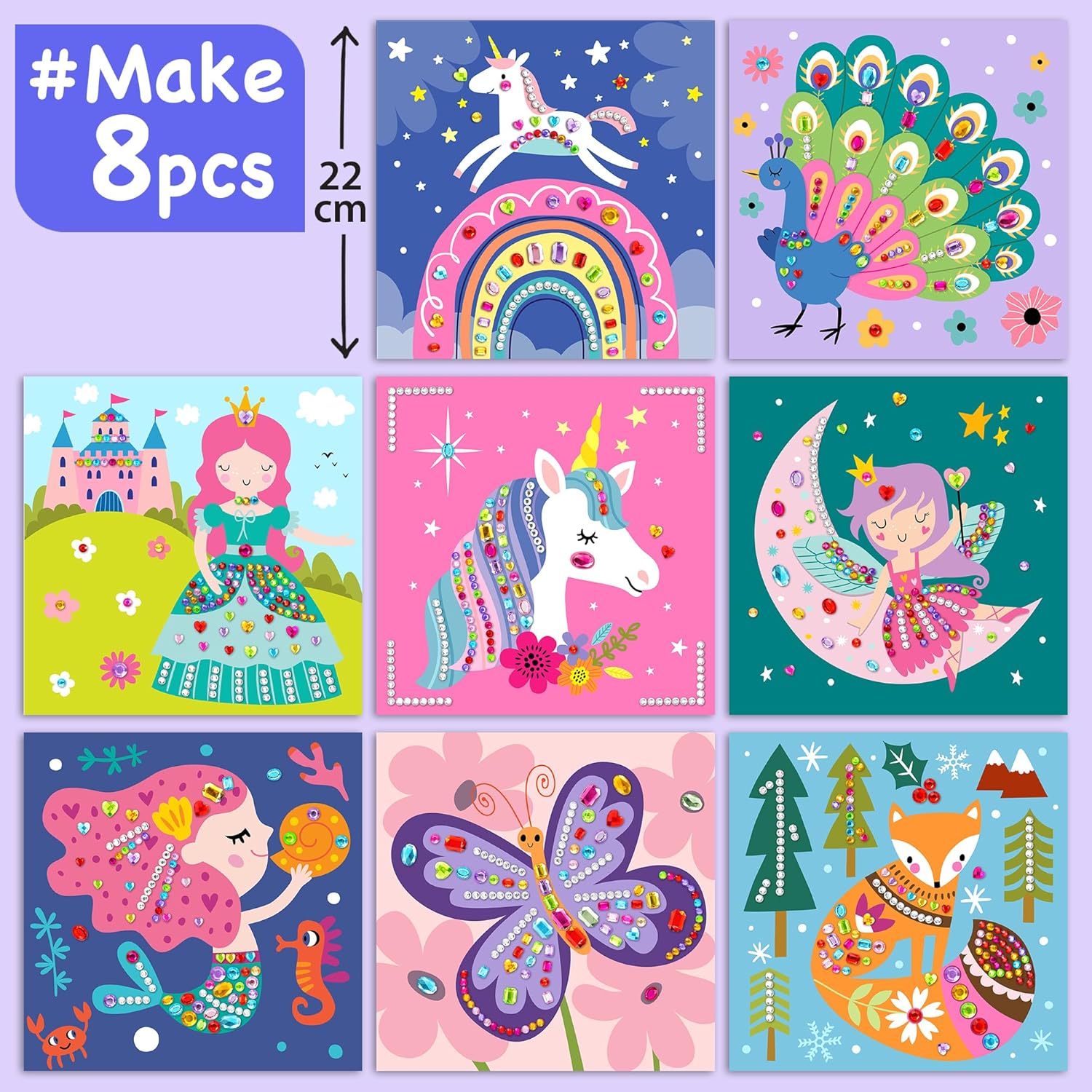 Easy Arts And Crafts For Kids - Fun Gem Sticker Kit - 8 Unicorn Princess Themes, 990+ Stickers - Gem Art For Kids - Diamond Art Kits - Gifts For Girls Ages 3-8
