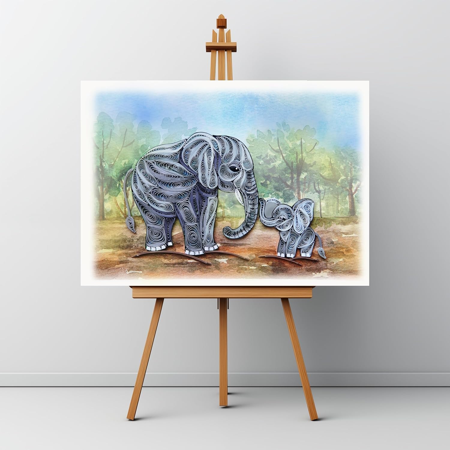 Happy Mothers Day Card, Elephant Mom And Kid Cards, Cute Quilling Art For Birthday, Love Mom Dad, Animal Themed, Greeting Card With Envelope (Elephant)