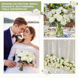 Artificial Roses Bulk White Silk Rose With Stem, 52Pcs Fake Flowers Decoration For Wedding Table Centerpieces Bridal Bouquet Home Decor