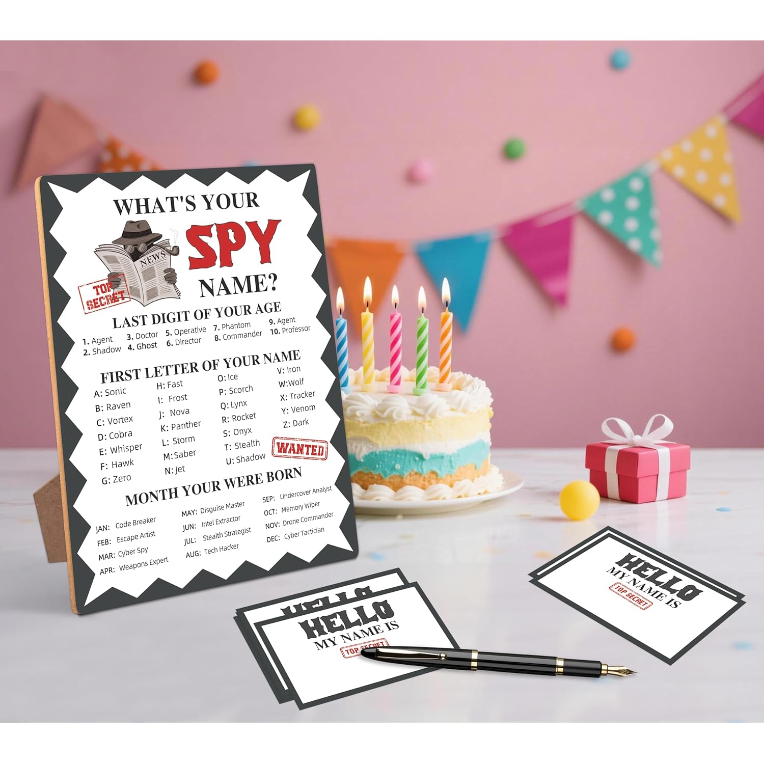 Spy Birthday Party Decoration, Spy Party Game, What'S Your Spy Name, Perfect For Spy Birthday Party Activities, 30Pcs Sticker Name Cards For Birthday Party Supply