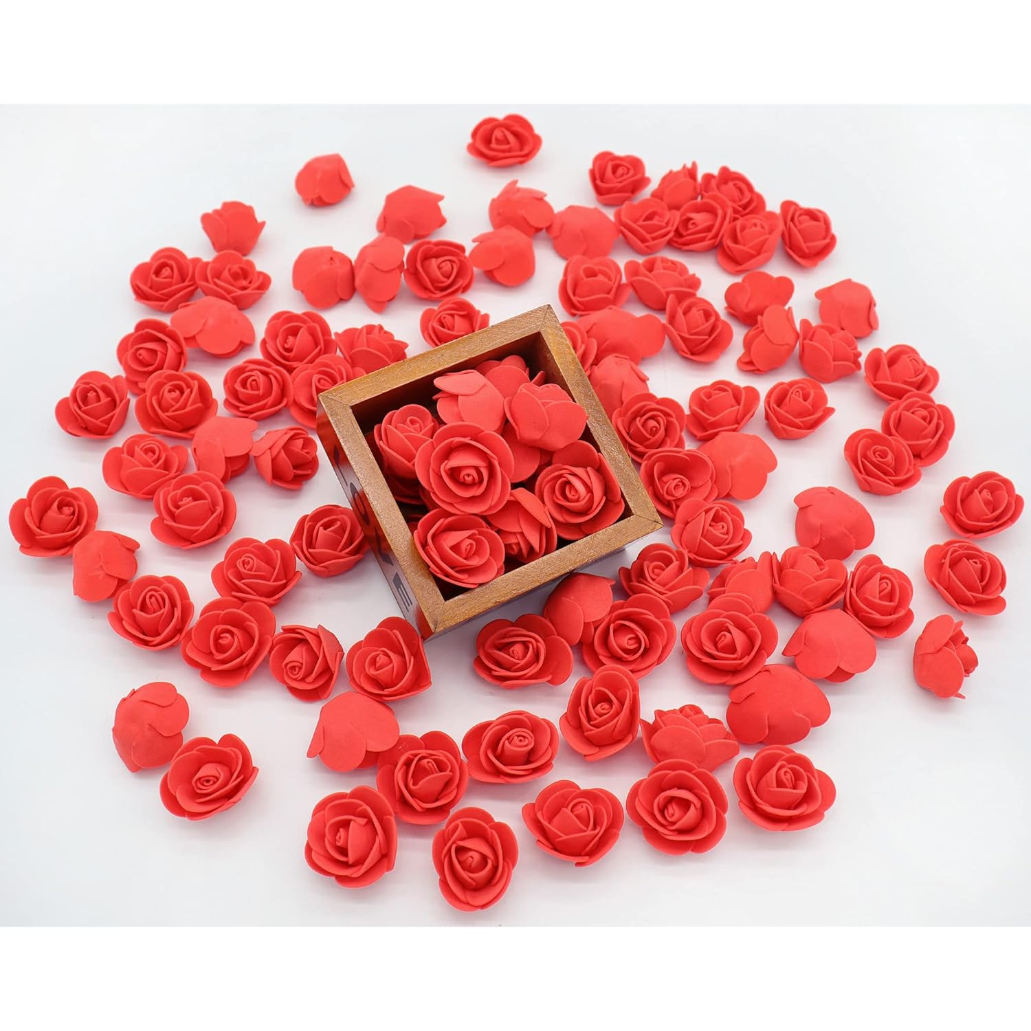 Artificial Flowers 100Pcs 3Cm Mini Fake Roses For Diy Wedding Bouquets Centerpieces Party Baby Shower Scrapbooking Gift Box Diy Crafts Wreath (Red)
