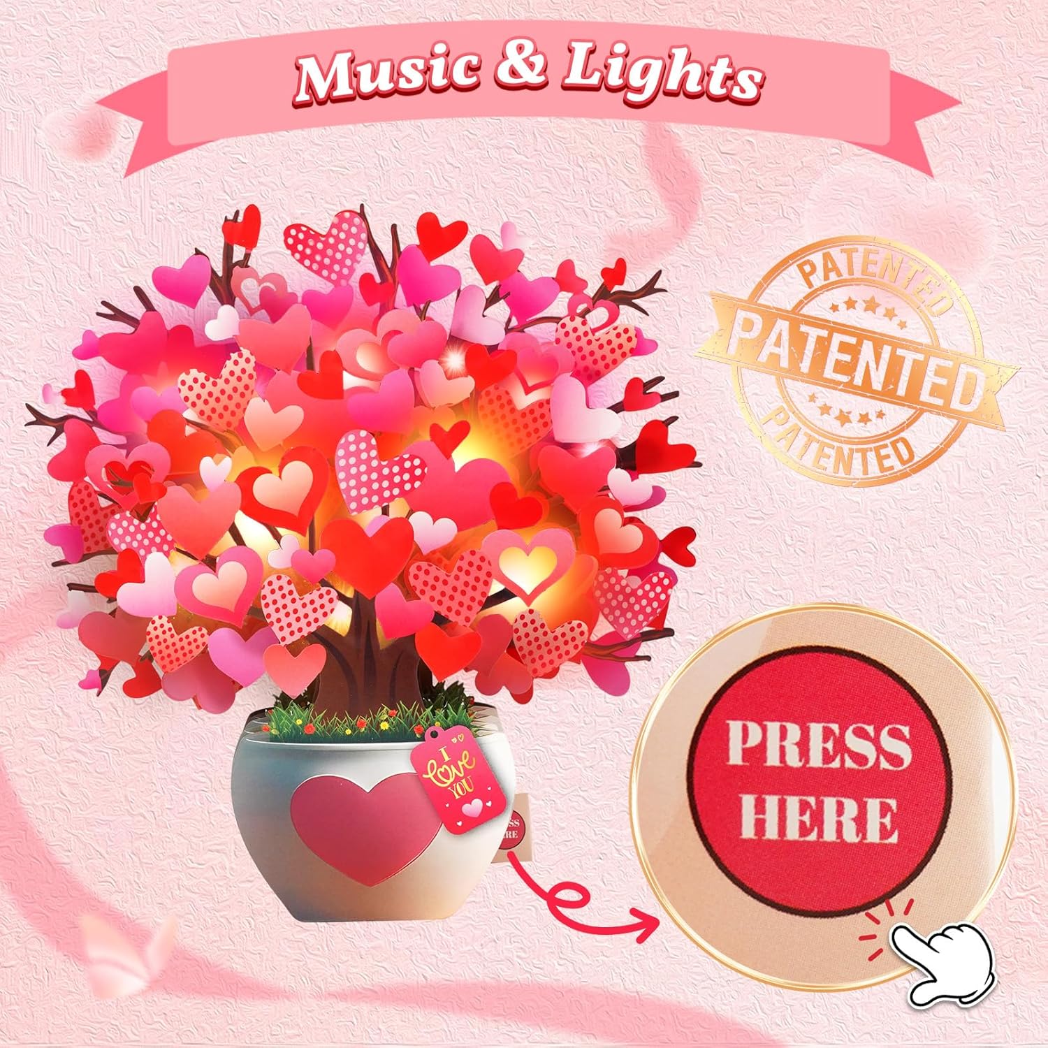 Valentine’S Day Cards, Card With Music And Lights, Tree Of Hearts Bouquet 3D Card For Women Mom Wife