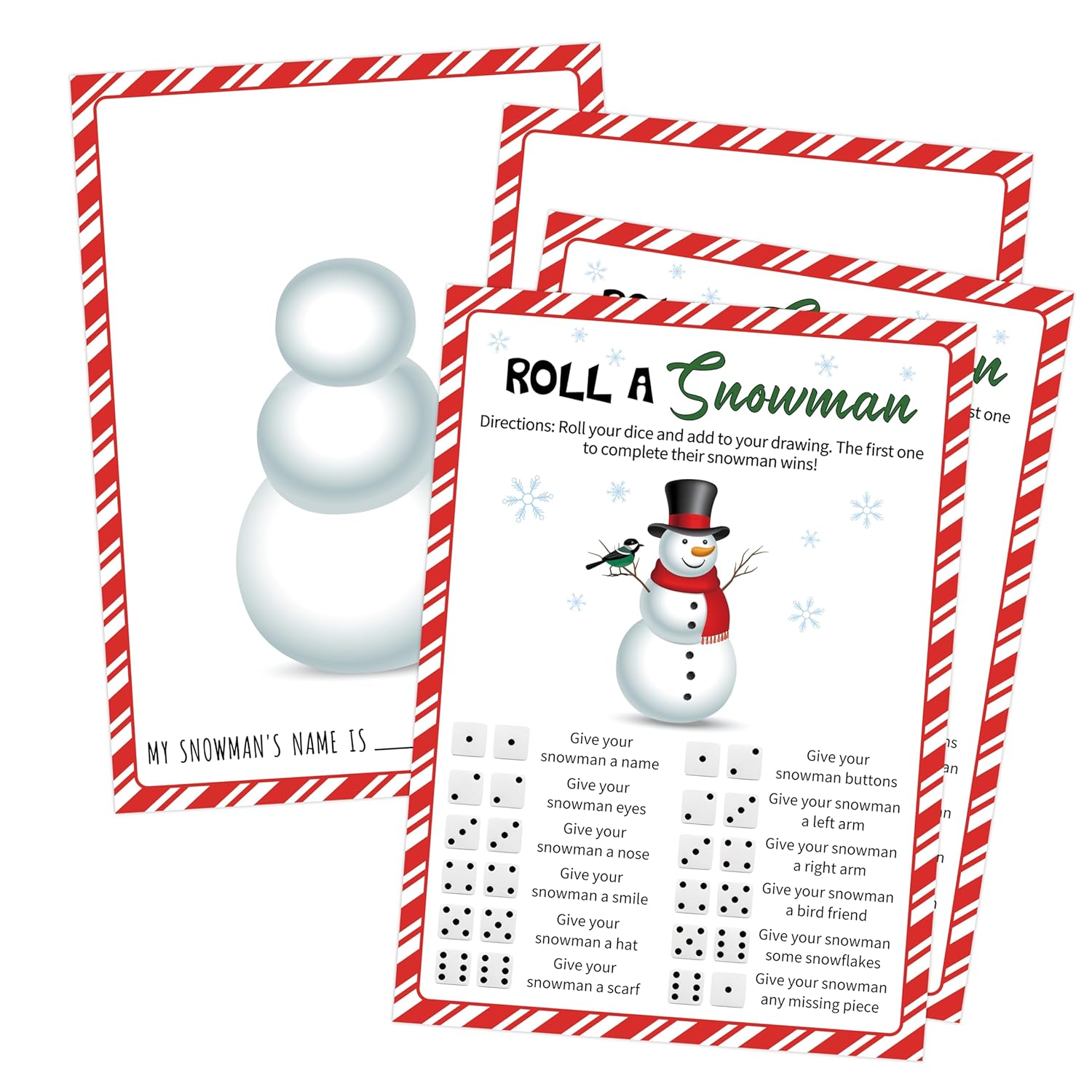 Roll A Snowman Dice Game, Winter Family Christmas Games, Christmas Party Games For Large Groups, 25 Double-Sided Card Set For Families Class Holiday Activity, White Elephant Gifts, 01