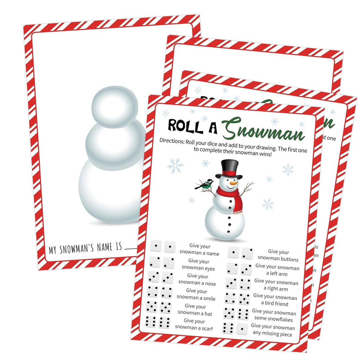 Roll A Snowman Dice Game, Winter Family Christmas Games, Christmas Party Games For Large Groups, 25 Double-Sided Card Set For Families Class Holiday Activity, White Elephant Gifts, 01