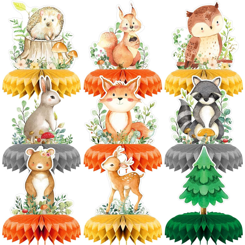 9 Pack Woodland Animals Honeycomb Centerpieces Cute Woodland Baby Show