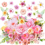 60Pcs Faux Flower Heads Bulk Small Daisy Roses Fake Mini Pink Silk Artificial Flower With Green Leaves For Craft Garland Graduation Cap Wedding Bridal Baby Shower Home Party Decoration Diy Cake Decor
