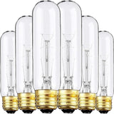 6 Pack T10 Tubular Incandescent Bulbs 25W E26 Base 120V Clear Dimmable Warm White Showcase Bulbs