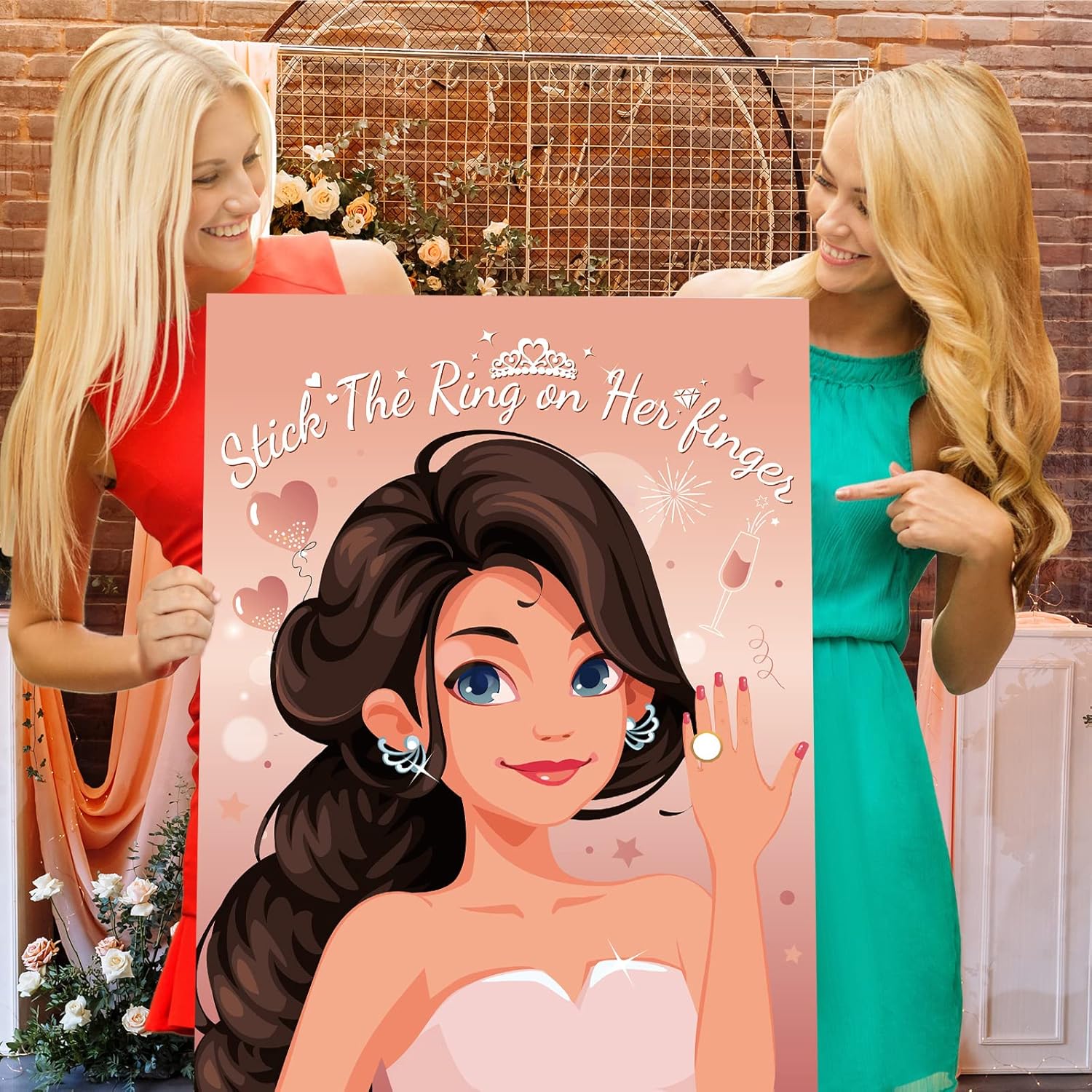 42 Pcs Pin The Ring On The Bride Bridal Shower Bachelorette Party Night Party Games Pin Game With Rose Gold Bridal Poster Ring Stickers Blindfold For Women Wedding Engagement