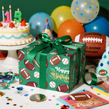Sports Birthday Wrapping Paper Roll, Football & Baseball Gift Wrap With Happy Birthday Text In Green, Fun Sports Theme For Boys Kids Party Celebration, Mini Roll 17 Inches X 9.8 Feet